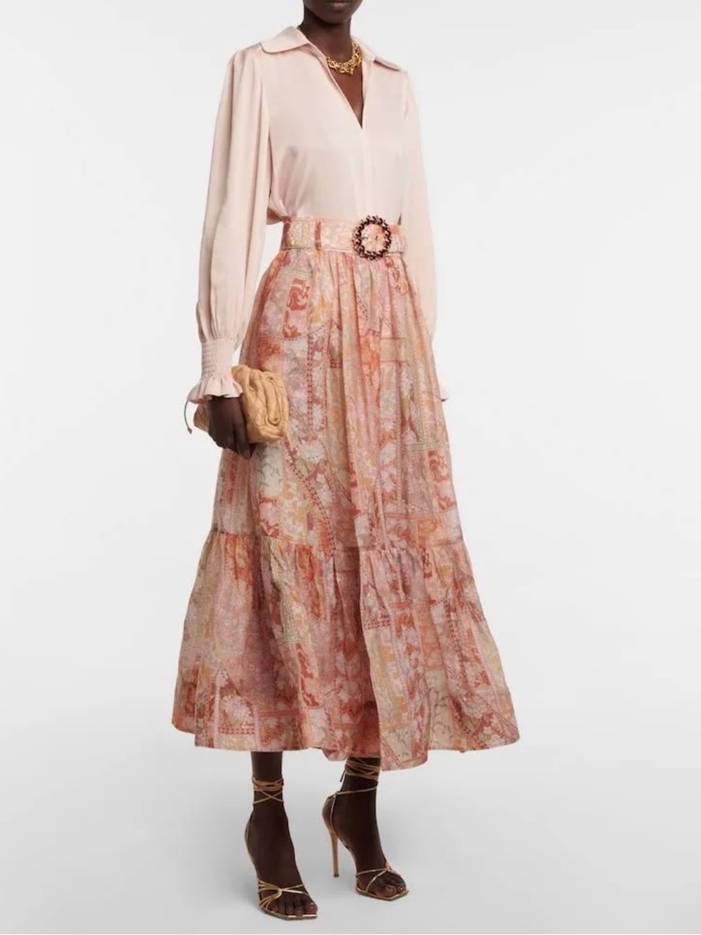 ZIMMERMANN Kaleidoscope Red Swirl Linen and Silk Midi Skirt Size AUS1/US4 NWOT